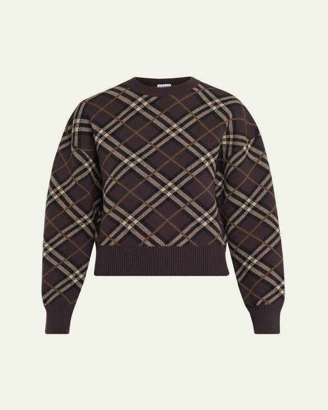 Gillian Check Wool-Cashmere Crewneck Sweater
